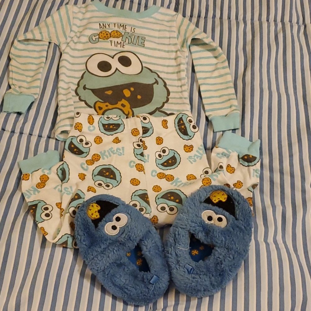 Cookie Monster Pajamas and slippers